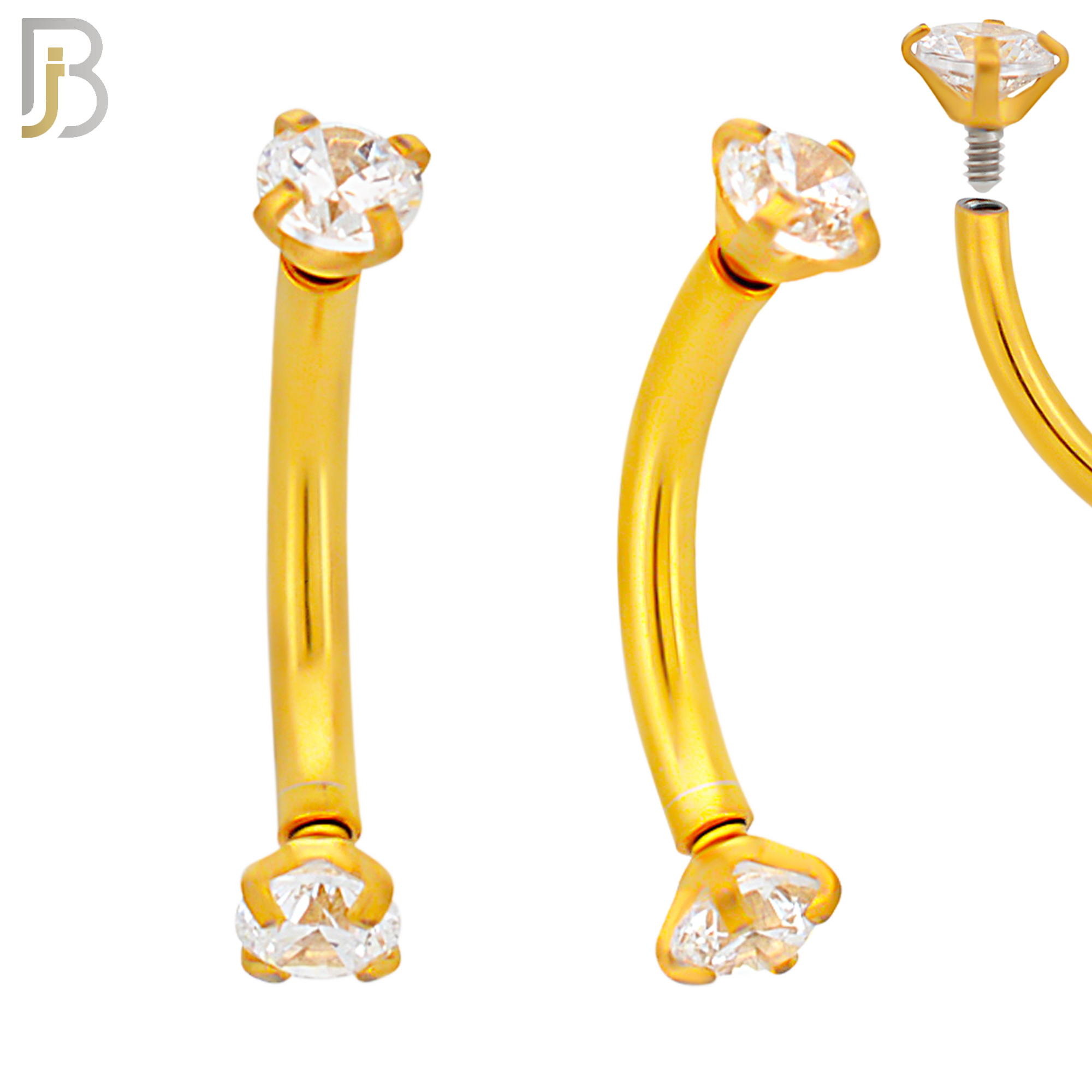 EC04GC - 316L Surgical Steel Gold Plated Curved Prong Setting Zircon Internally Threaded (PACK OF 6) image 2