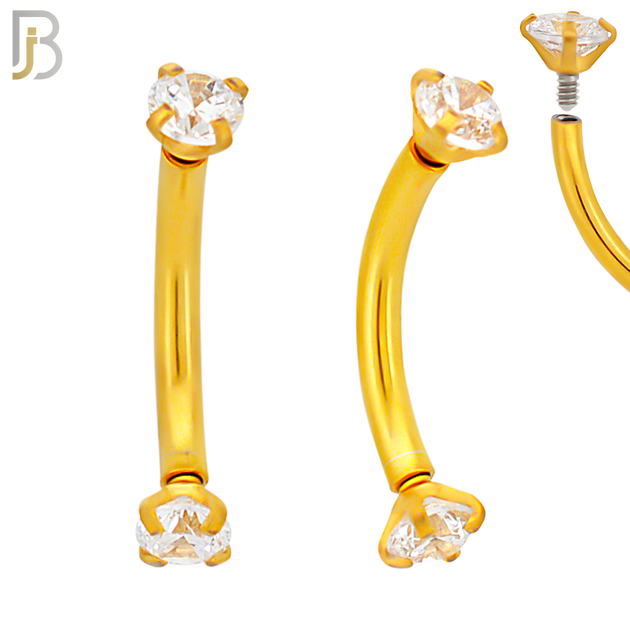 EC04GC - 316L Surgical Steel Gold Plated Curved Prong Setting Zircon Internally Threaded (PACK OF 6) image 2