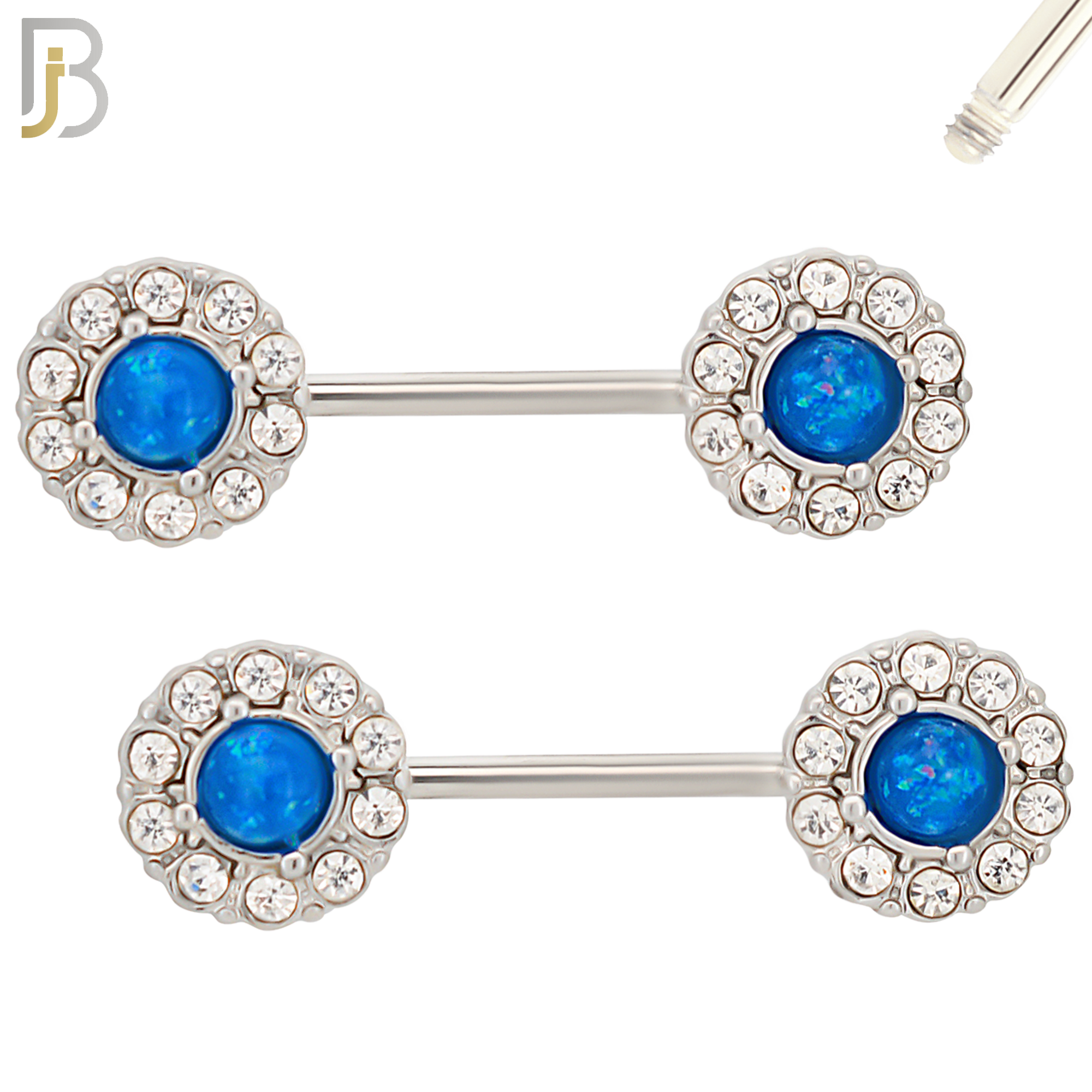 NP12 - 316L Surgical Steel Screw Round Opal with Multi Zircon Nipple Ring Piercing image 3