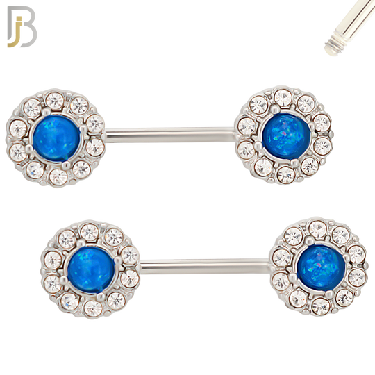NP12 - 316L Surgical Steel Screw Round Opal with Multi Zircon Nipple Ring Piercing image 3