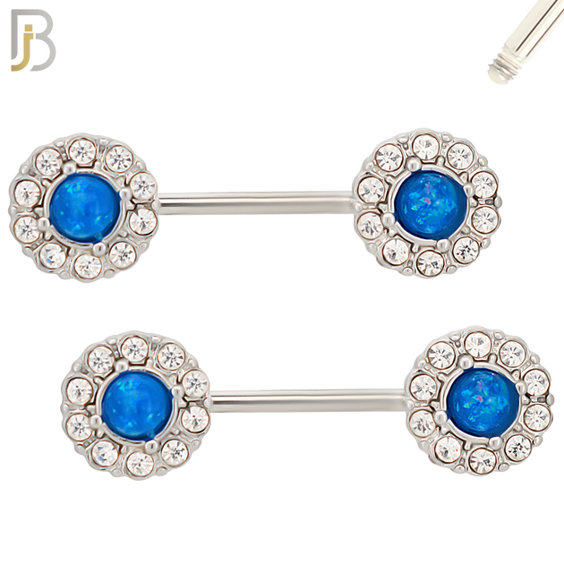 NP12 - 316L Surgical Steel Screw Round Opal with Multi Zircon Nipple Ring Piercing image 3