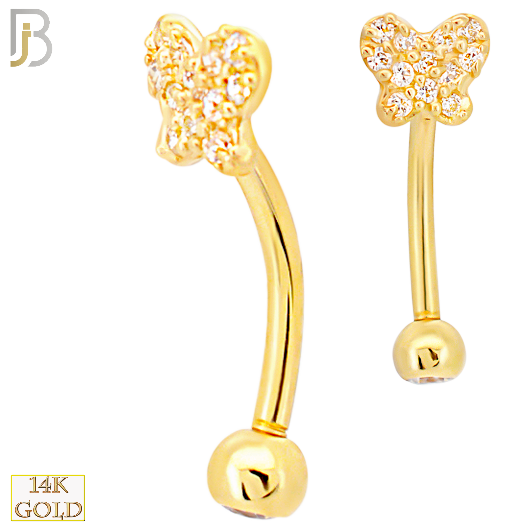 14-EC14 - 14k Yellow Gold Multi CZ Butterfly Eyebrow Barbell Externally Threaded Screw image