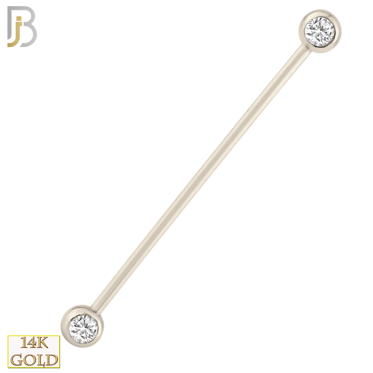 14-BB07 - 14k Solid Gold Industrial Barbell with Double Gem Ball CZ Externally Threaded image 2