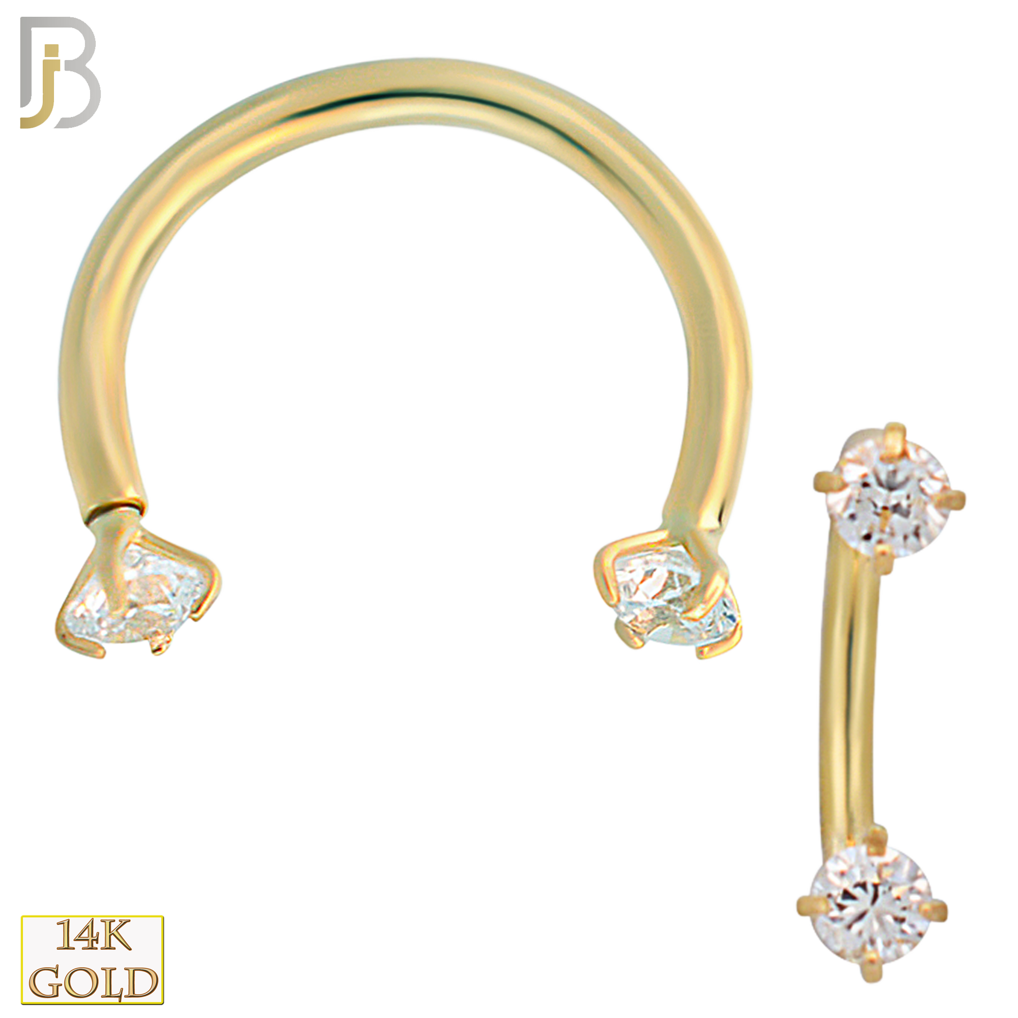 14-HS06YC - 14k Solid Gold Horseshoe with CZ in Prong Setting Internally Threaded image 2