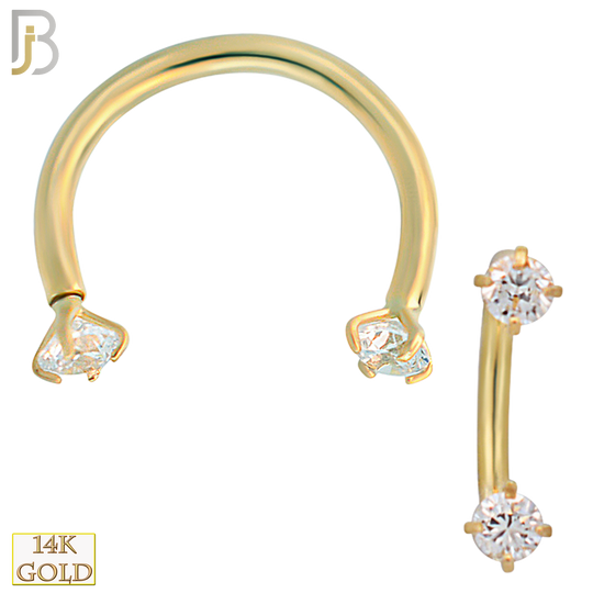 14-HS06YC - 14k Solid Gold Horseshoe with CZ in Prong Setting Internally Threaded image 2