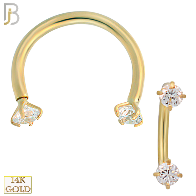 14-HS06YC - 14k Solid Gold Horseshoe with CZ in Prong Setting Internally Threaded image 2