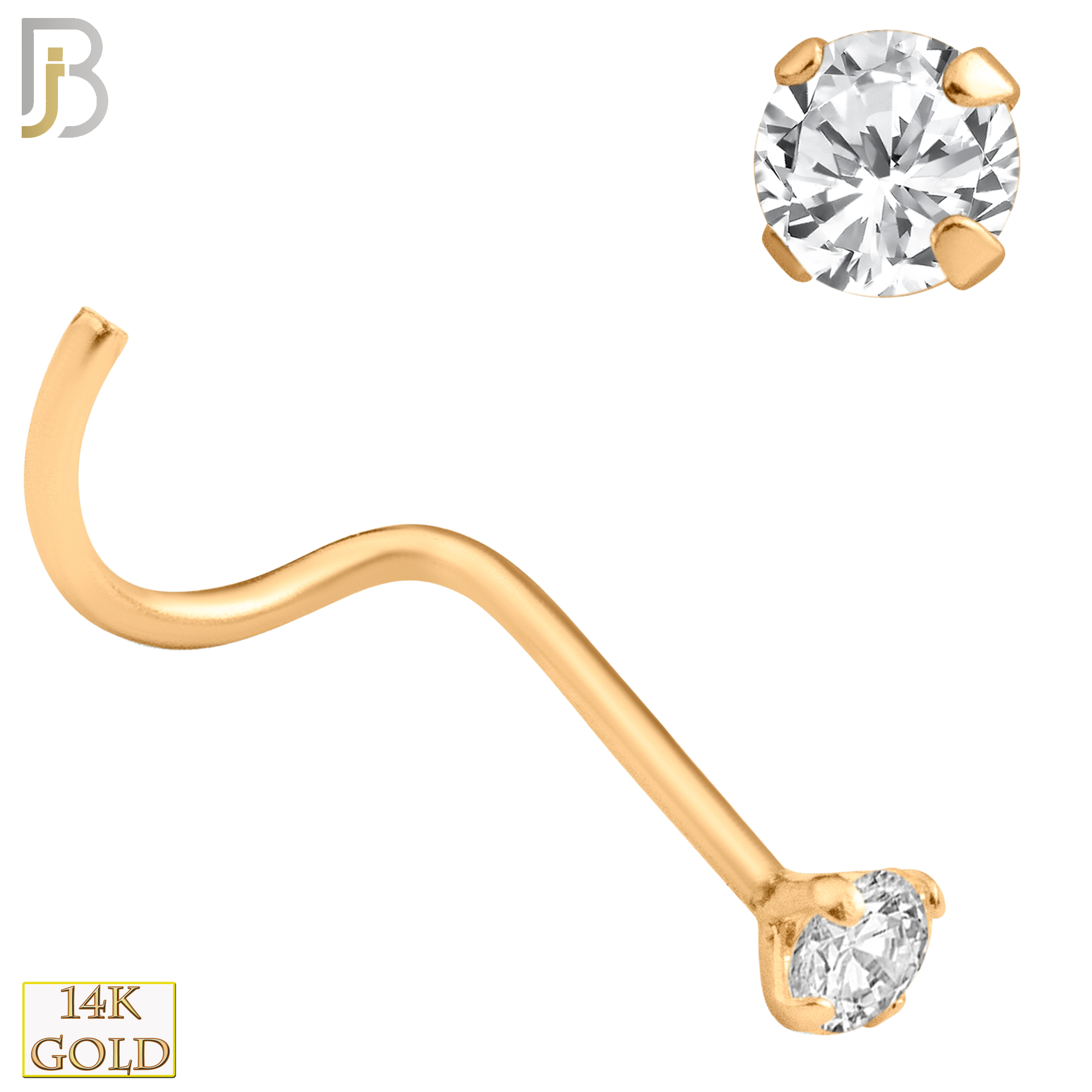 14-NR03D - 14k Solid  Gold Prong Setting  Round Si1 Diamond Nose Screw, Cork Screw image