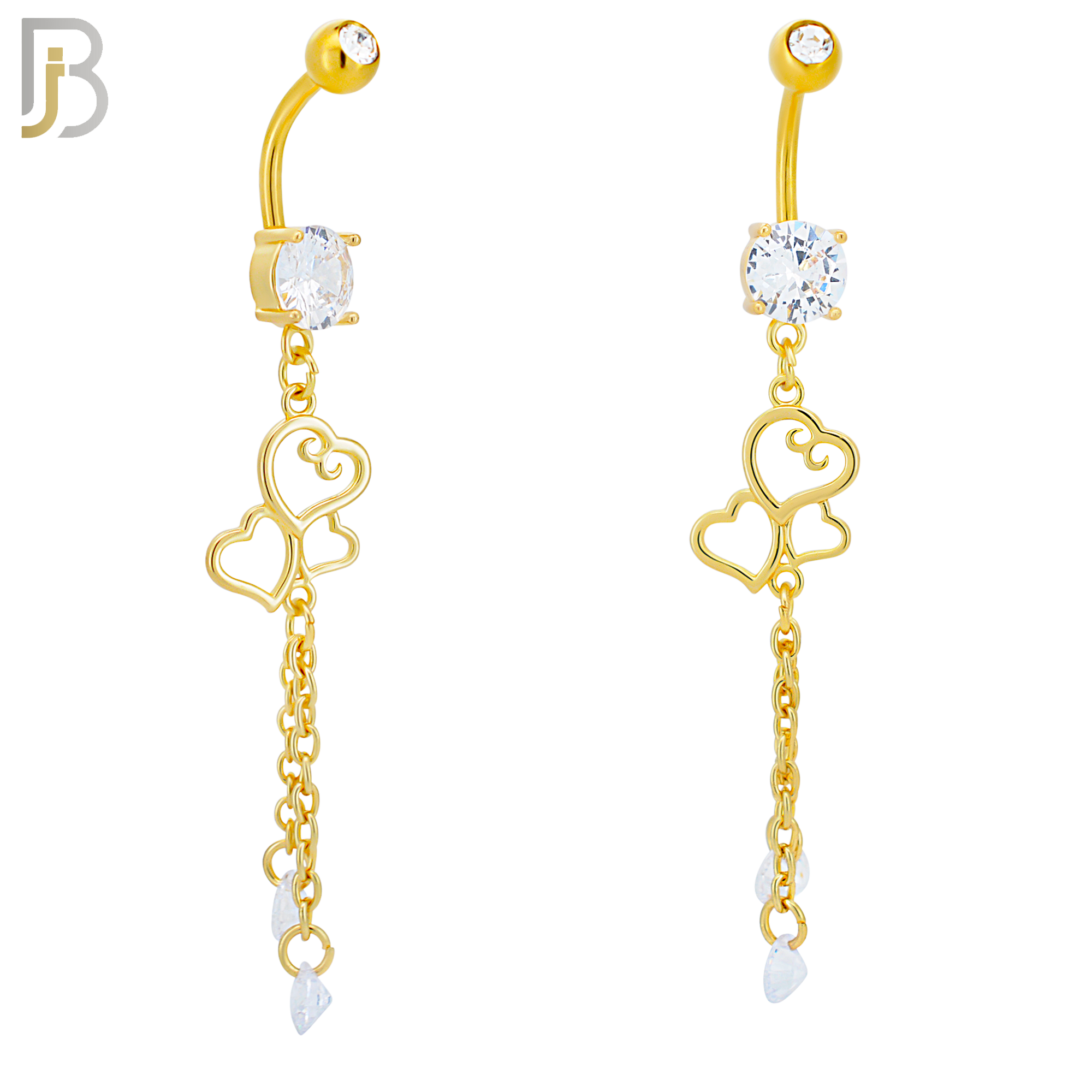 N0131 - 316L Stainless Steel Dangling Triple Heart with Dangling Round Zircon Belly Ring and 5mm Screw Ball image 2