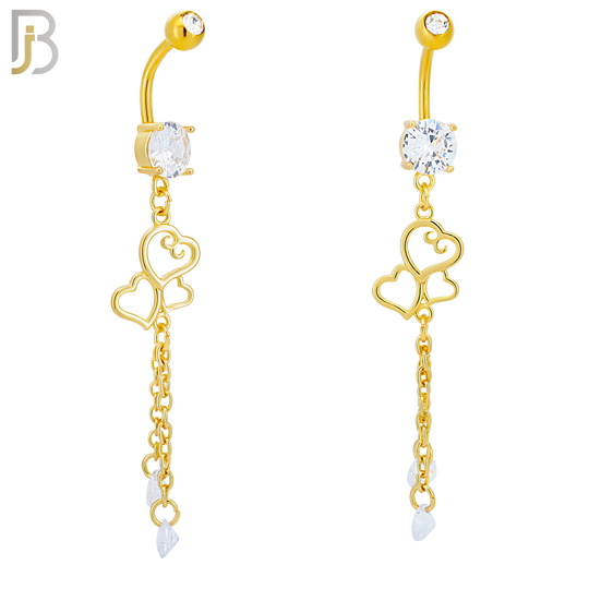 N0131 - 316L Stainless Steel Dangling Triple Heart with Dangling Round Zircon Belly Ring and 5mm Screw Ball image 2