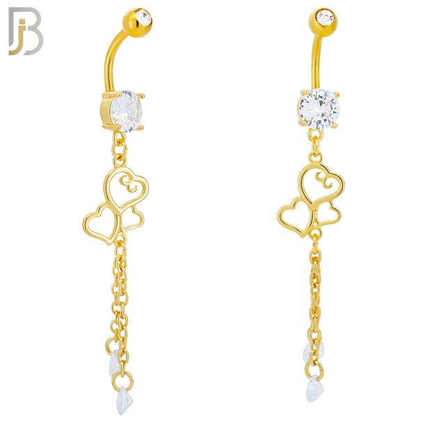 N0131 - 316L Stainless Steel Dangling Triple Heart with Dangling Round Zircon Belly Ring and 5mm Screw Ball image 2