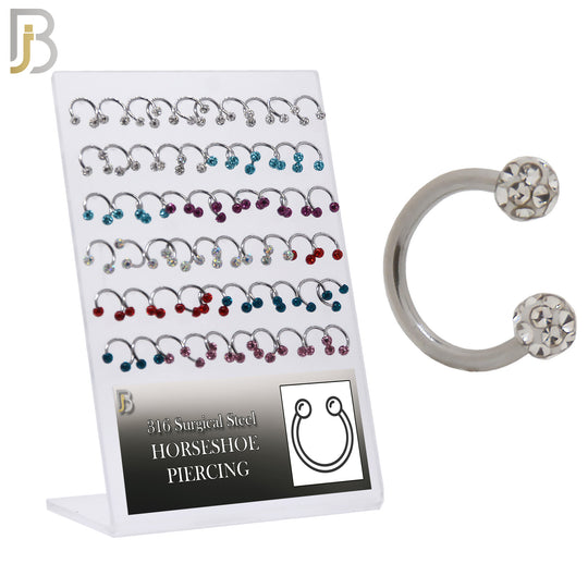 PK-HS07 - 316 Surgical Steel Horseshoe Coated Multi Zircon Mixes Color Externally Threaded Pack of 60 image 0