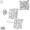 925-ES72-SC - .925 Sterling Silver Rhodium Plated Earring Stud Casting Square Princess Cut Prong Setting Clear Zircon image 8