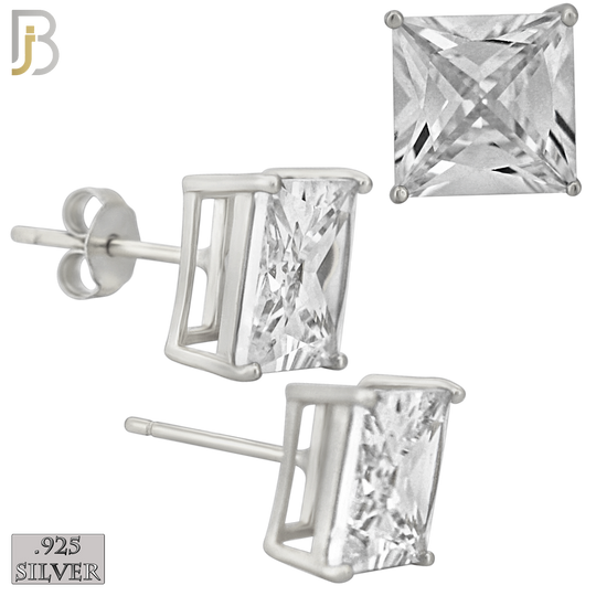 925-ES72-SC - .925 Sterling Silver Rhodium Plated Earring Stud Casting Square Princess Cut Prong Setting Clear Zircon image 8