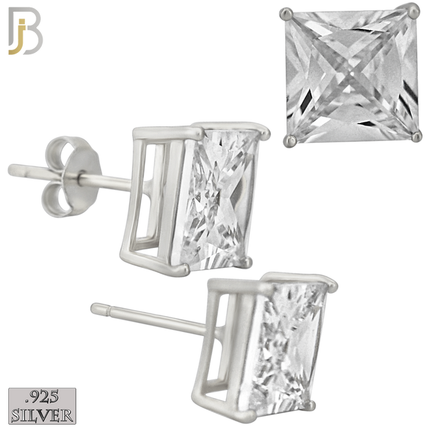 925-ES72-SC - .925 Sterling Silver Rhodium Plated Earring Stud Casting Square Princess Cut Prong Setting Clear Zircon image 8