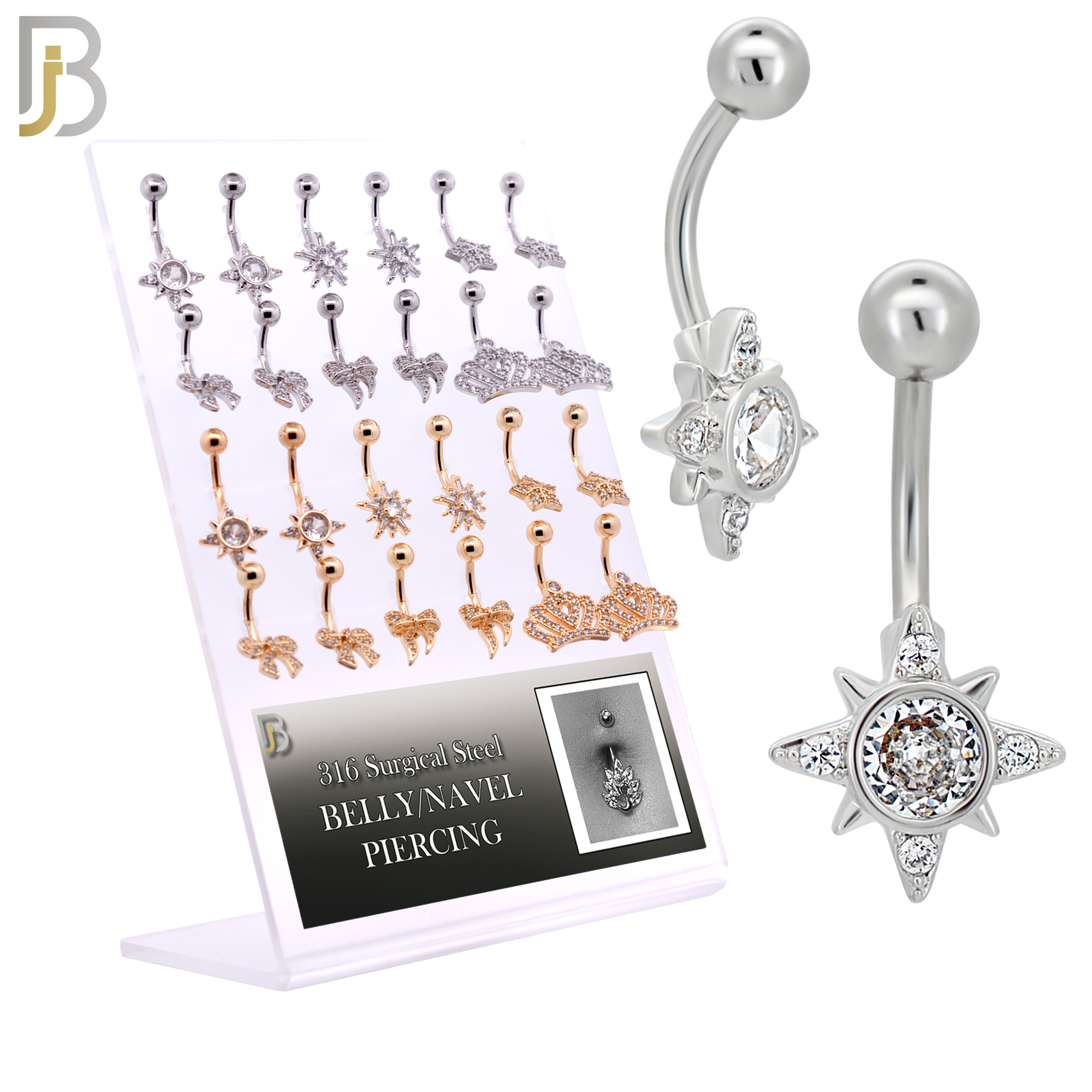 PK-NBMX2SG- Surgical Steel Six Different Designs Banana Belly Rings - Pack of 24 Pieces image 0
