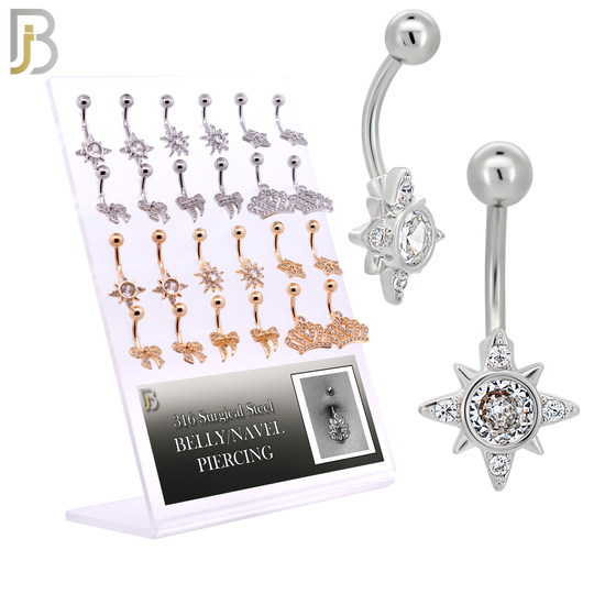 PK-NBMX2SG- Surgical Steel Six Different Designs Banana Belly Rings - Pack of 24 Pieces image 0