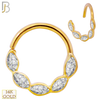 14-TH59 - 14k Yellow Gold 18g Thickness Twist to Open Hoops with 5 Marquise CZ in Bezel Setting - Yellow Gold image