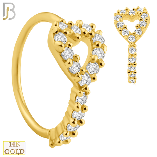 14-CT71 - 14K Solid Gold Heart Design with Line of Multi Zircon Nose Hoops image 0