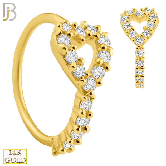 14-CT71 - 14K Solid Gold Heart Design with Line of Multi Zircon Nose Hoops image 0