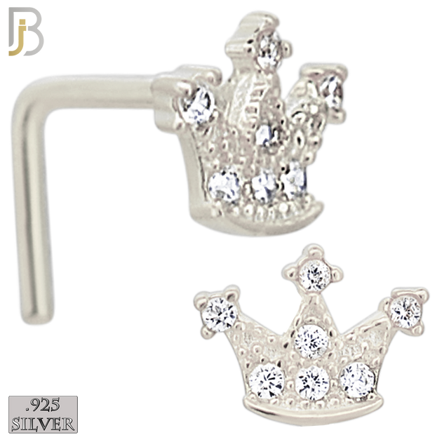 925-NR29LGSC - 925 Sterling Silver Crown CZ Design L Shape Nose Ring (Pack of 6) image 1