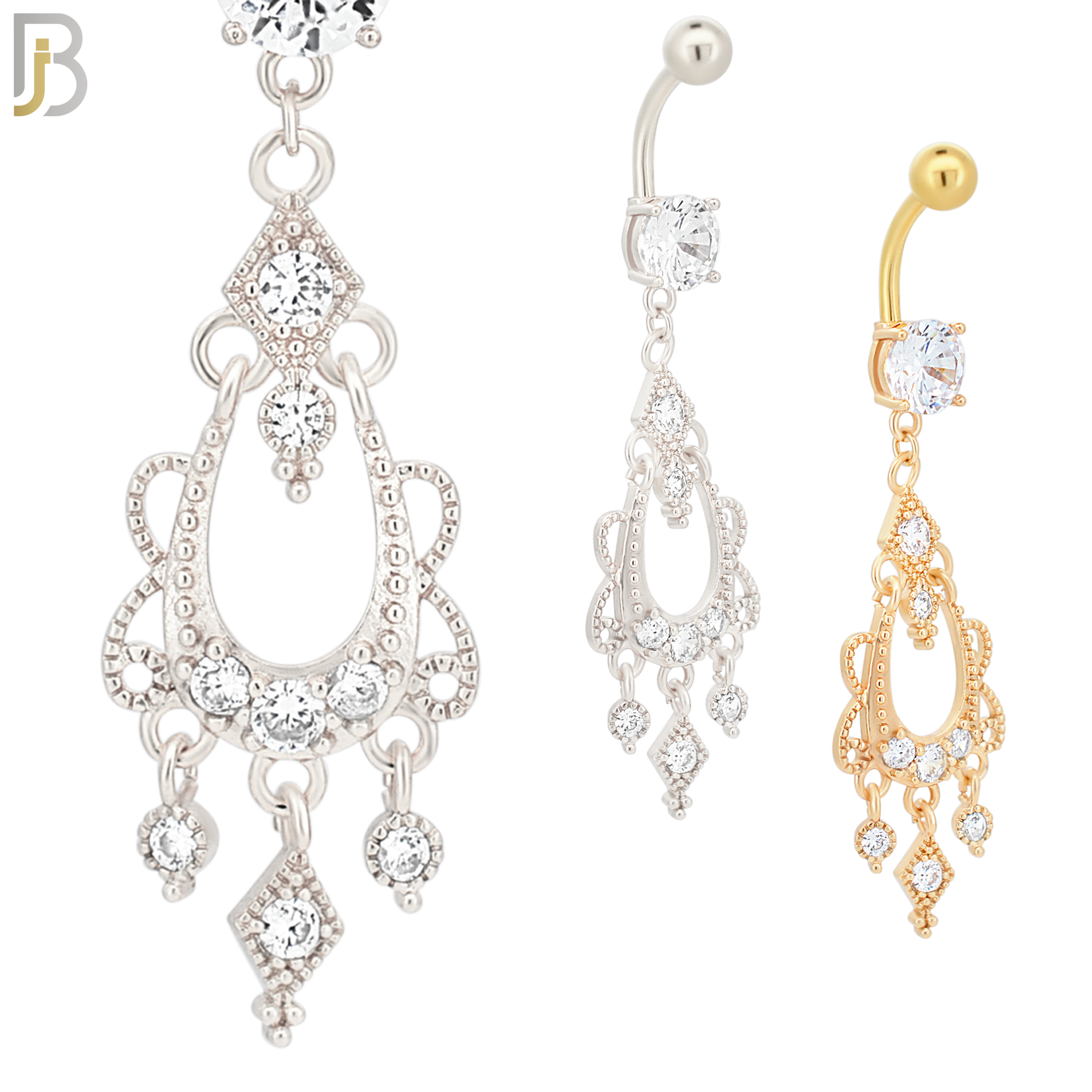 N063 - 316L Stainless Steel Dangling Chandelier Design Belly Ring with 5mm Screw Ball Top image 0