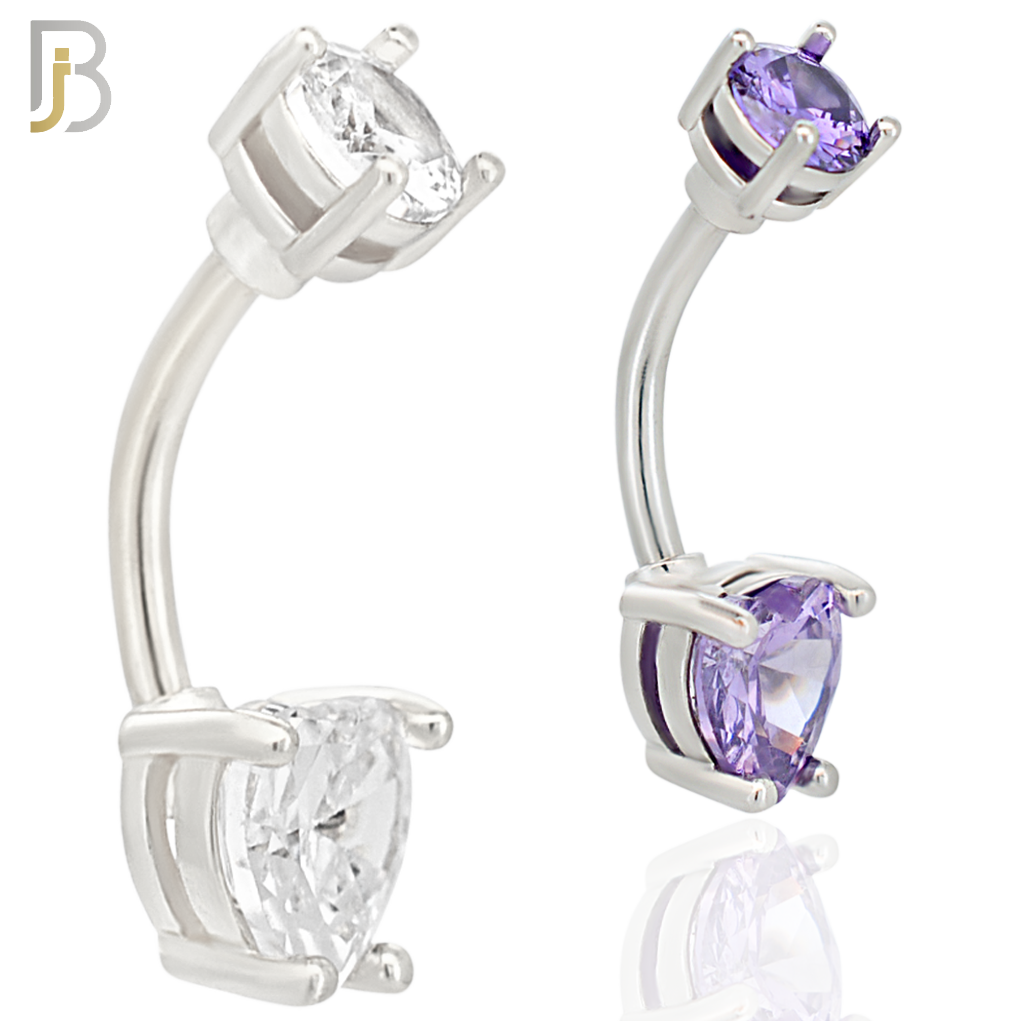 NB06S - 316L Stainless Steel Heart Prong Setting Zircon  Banana Belly Navel Ring (PACK OF 6) image 0