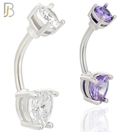 NB06S - 316L Stainless Steel Heart Prong Setting Zircon  Banana Belly Navel Ring (PACK OF 6) image 0