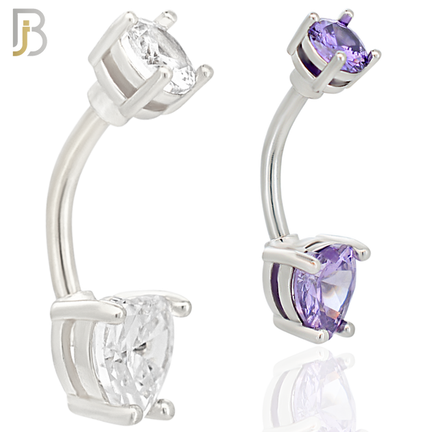 NB06S - 316L Stainless Steel Heart Prong Setting Zircon  Banana Belly Navel Ring (PACK OF 6) image 0