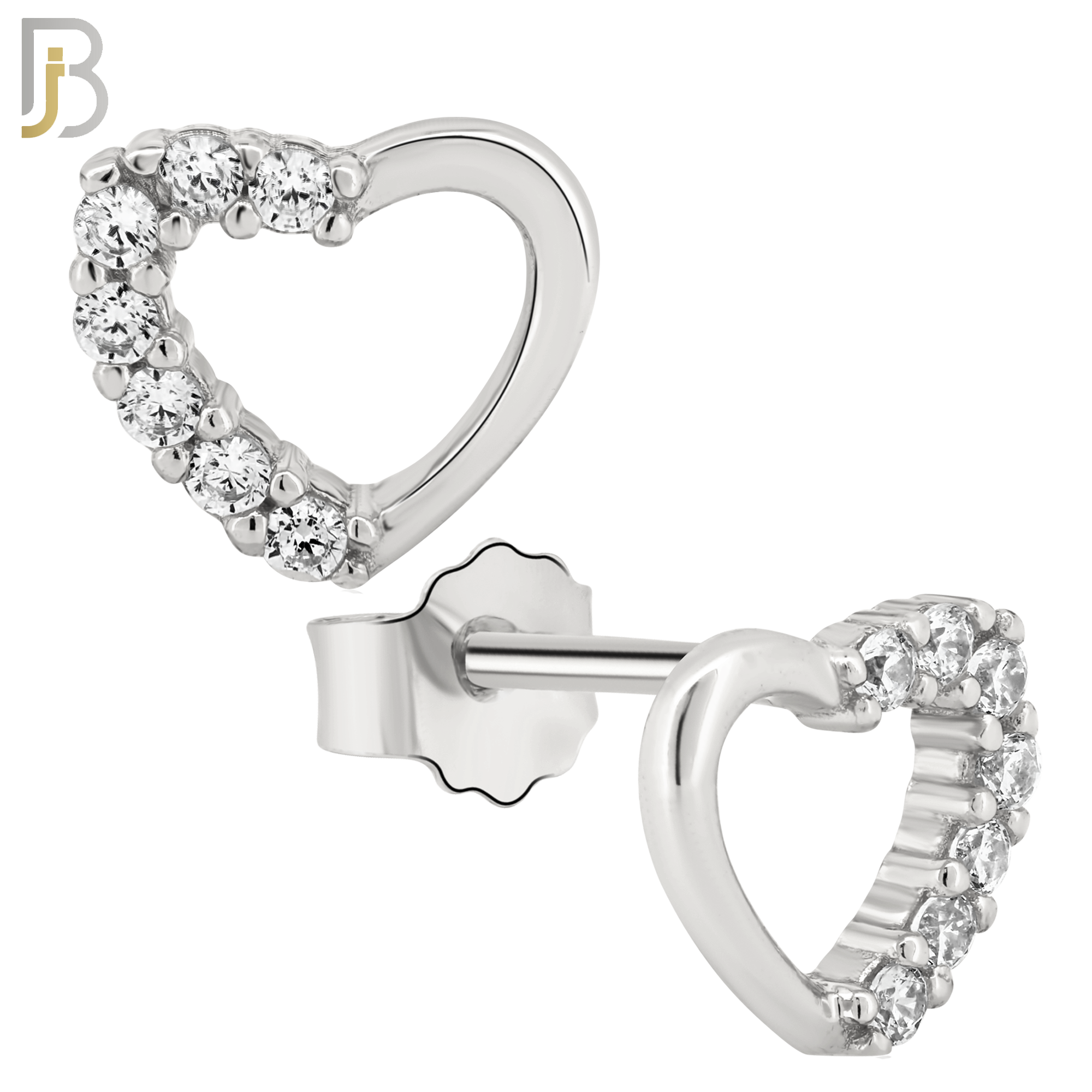 925-ES57 - .925 Sterling Silver Hollow Heart Zircon Earring Stud image 1