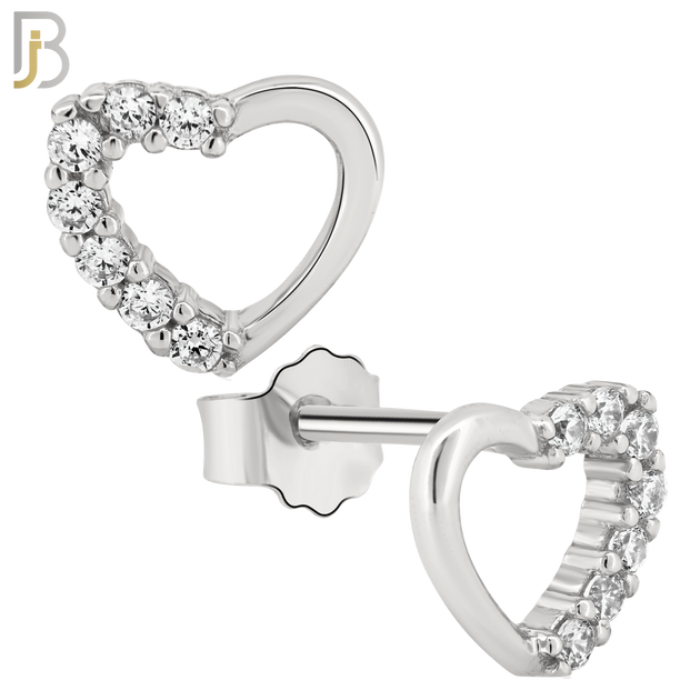 925-ES57 - .925 Sterling Silver Hollow Heart Zircon Earring Stud image 1