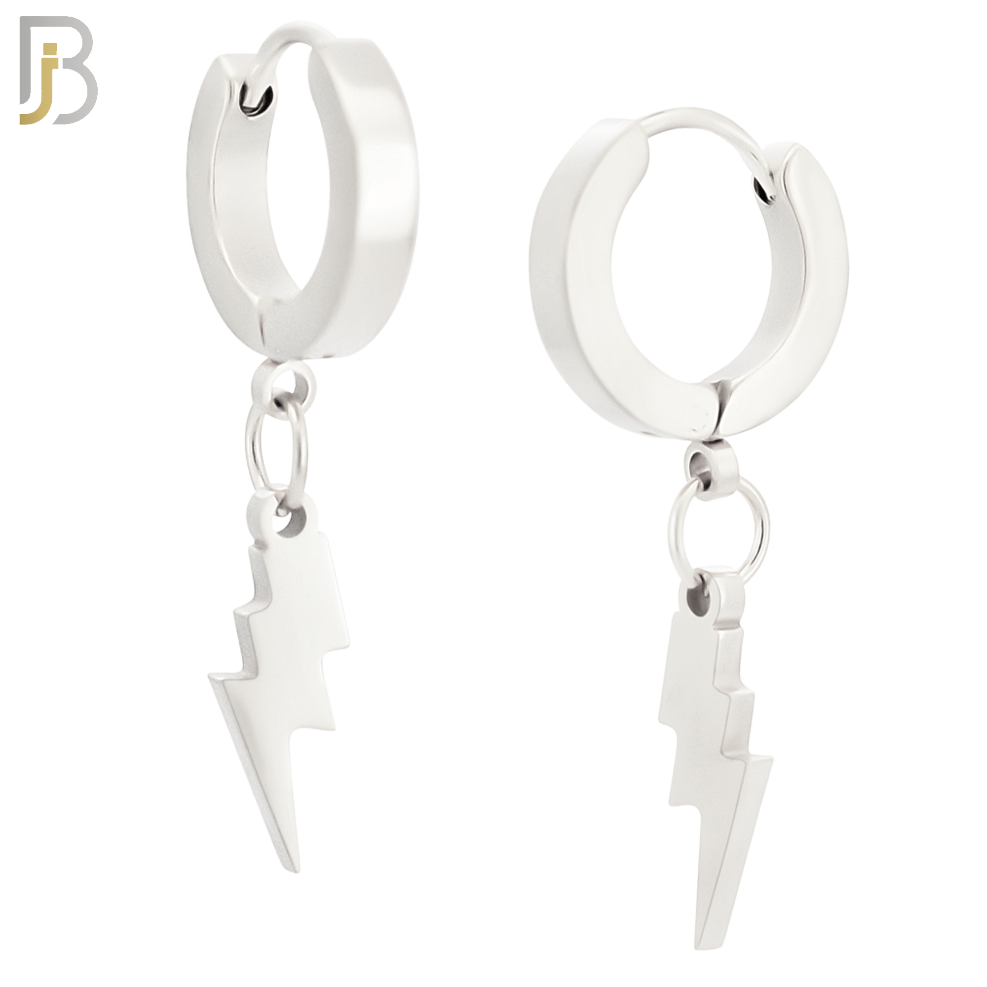 ES133 - Stainless Steel Huggies Hoops Earrings with Dangle Lightning Bolt image 1