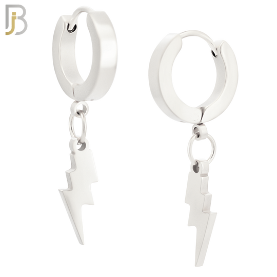 ES133 - Stainless Steel Huggies Hoops Earrings with Dangle Lightning Bolt image 1