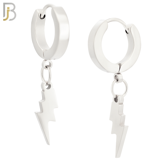 ES133 - Stainless Steel Huggies Hoops Earrings with Dangle Lightning Bolt image 1