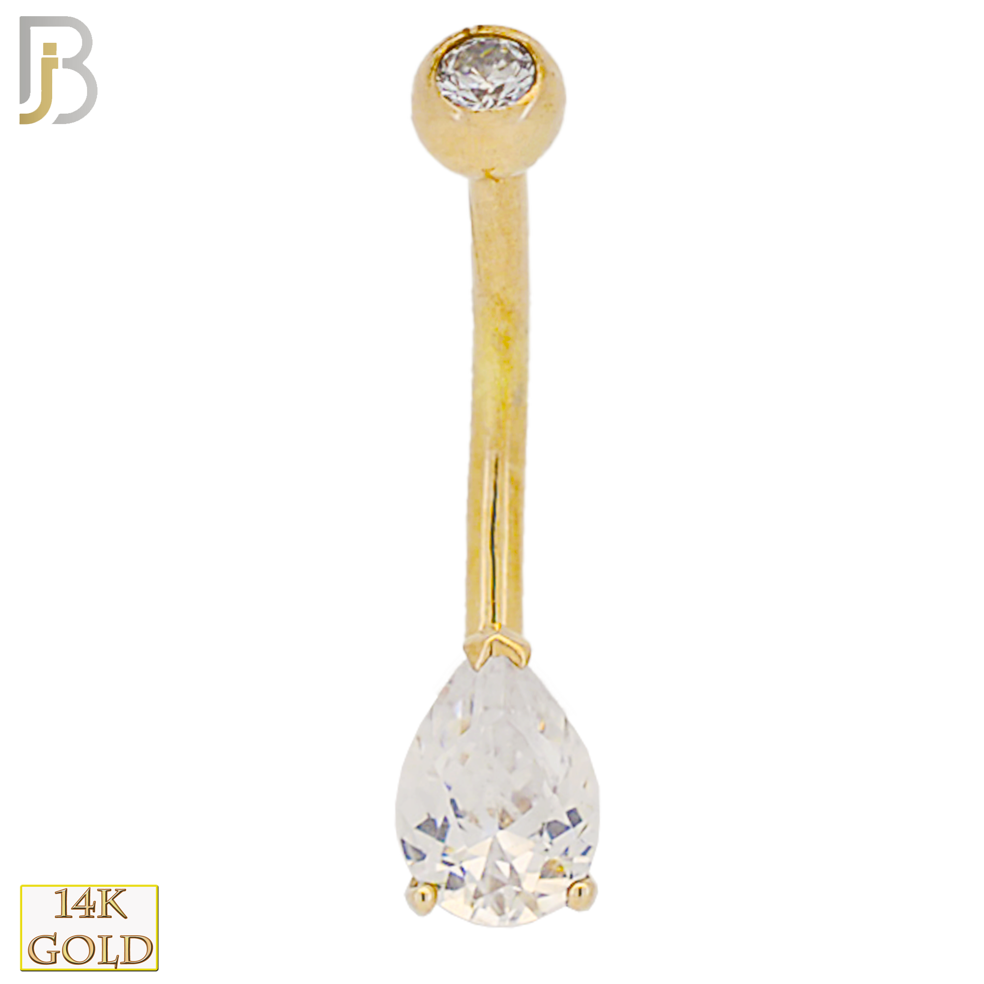 14-NB22 - 14k Solid Gold Banana Belly Ring with 7x5mm Teardrop image 0