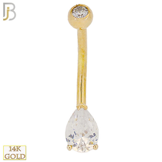 14-NB22 - 14k Solid Gold Banana Belly Ring with 7x5mm Teardrop image 0