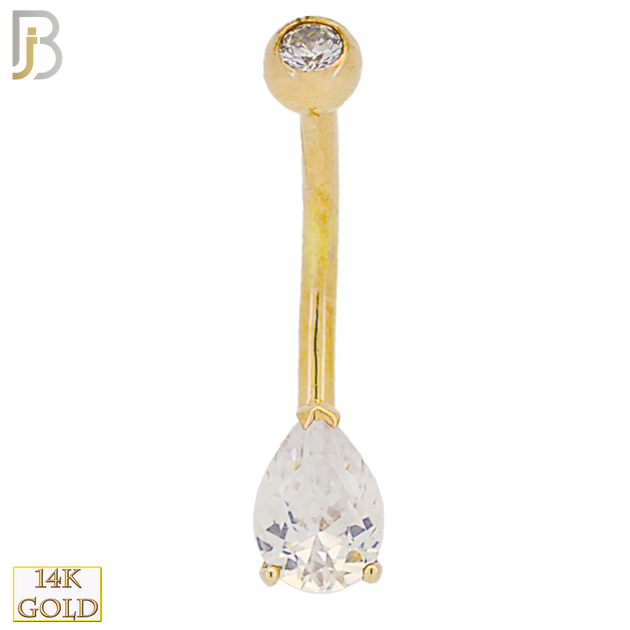 14-NB22 - 14k Solid Gold Banana Belly Ring with 7x5mm Teardrop image 0