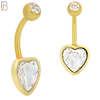NB34 - 316L Stainless Steel Heart Bezel Zircon Banana Belly Navel Ring image 2