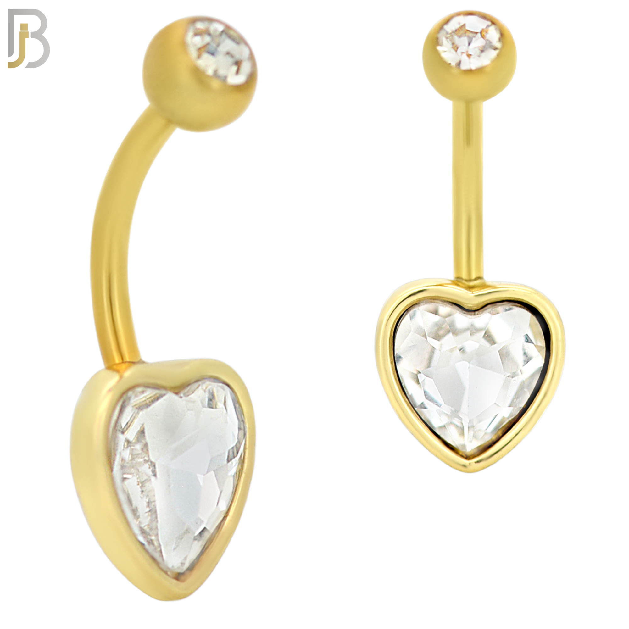 NB34 - 316L Stainless Steel Heart Bezel Zircon Banana Belly Navel Ring image 2