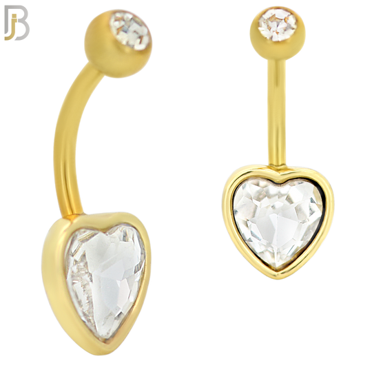 NB34 - 316L Stainless Steel Heart Bezel Zircon Banana Belly Navel Ring image 2