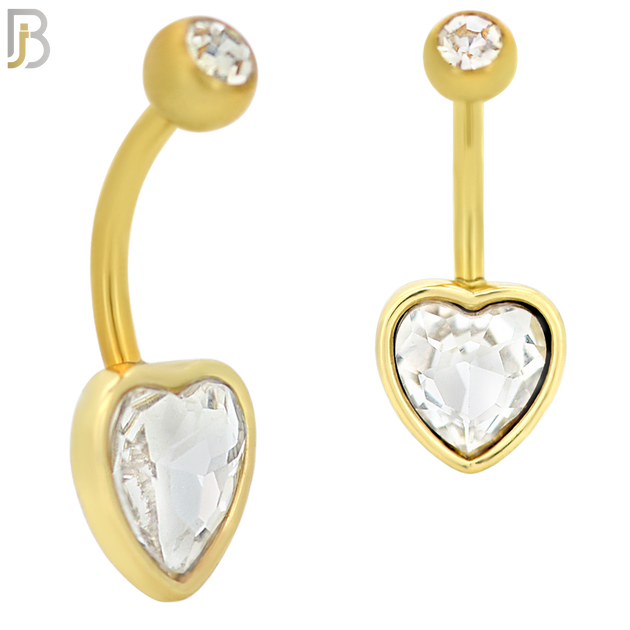 NB34 - 316L Stainless Steel Heart Bezel Zircon Banana Belly Navel Ring image 2