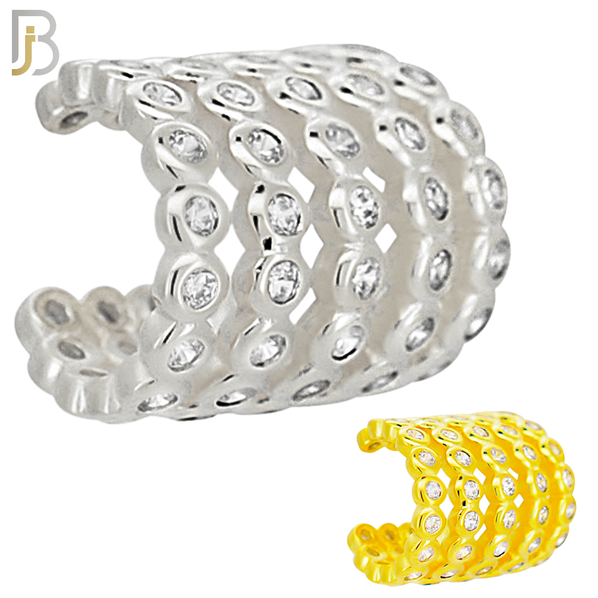 FES005 -   Five Hoop Wide Bezel Set Zircon Ear Cuff In Brass (Sold Per Piece) image 0