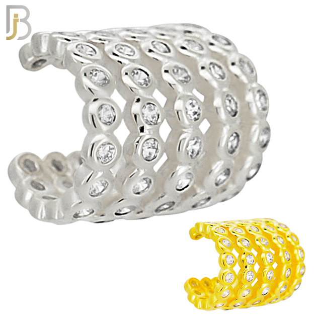 FES005 -   Five Hoop Wide Bezel Set Zircon Ear Cuff In Brass (Sold Per Piece) image 0