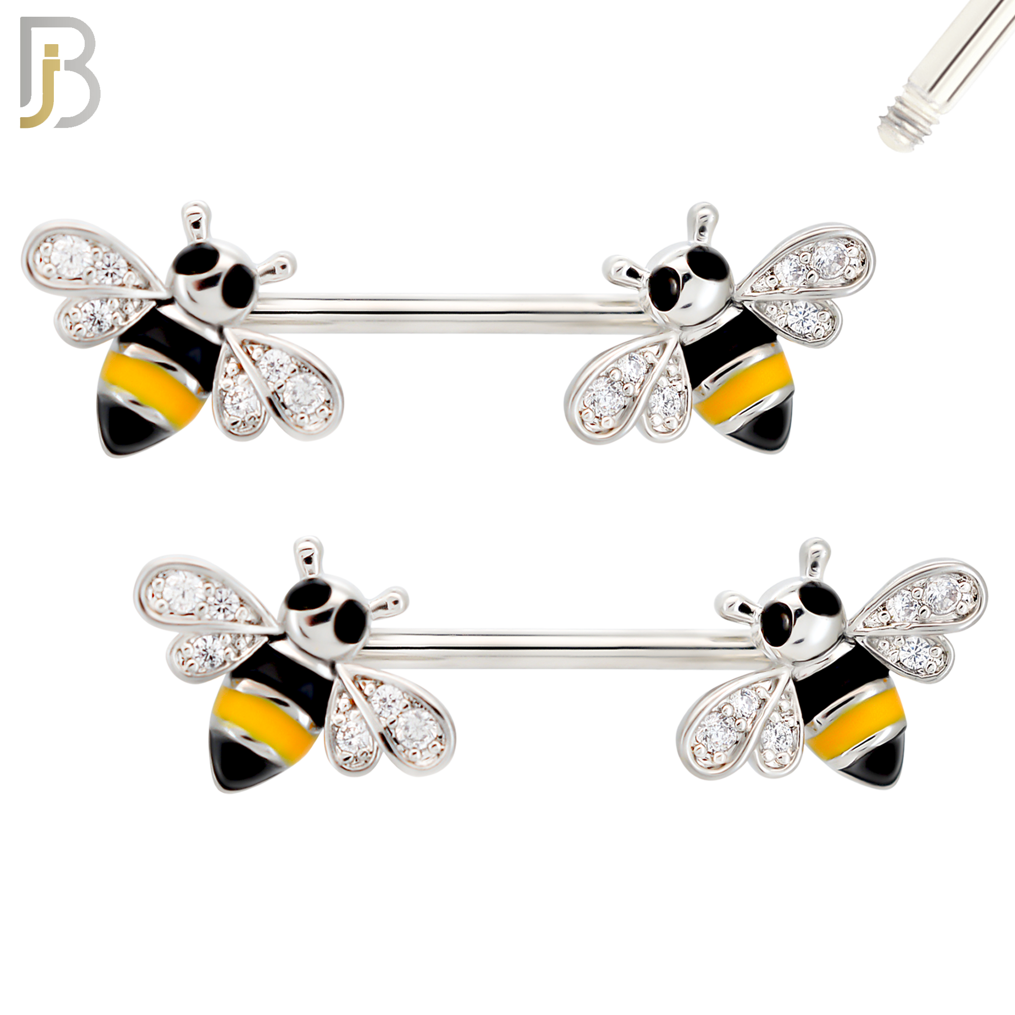 NP59- 316L Surgical Steel Honey Bee Design Externally Threaded Nipple Rings (Sold as Pair) image 0