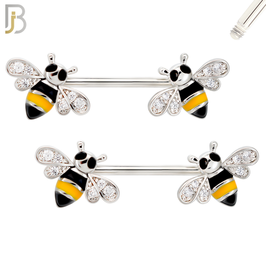 NP59- 316L Surgical Steel Honey Bee Design Externally Threaded Nipple Rings (Sold as Pair) image 0