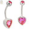 NB93 - 316L Stainless Steel Heart  Design CZ Banana Belly Ring and 5mm Screw Top image 1
