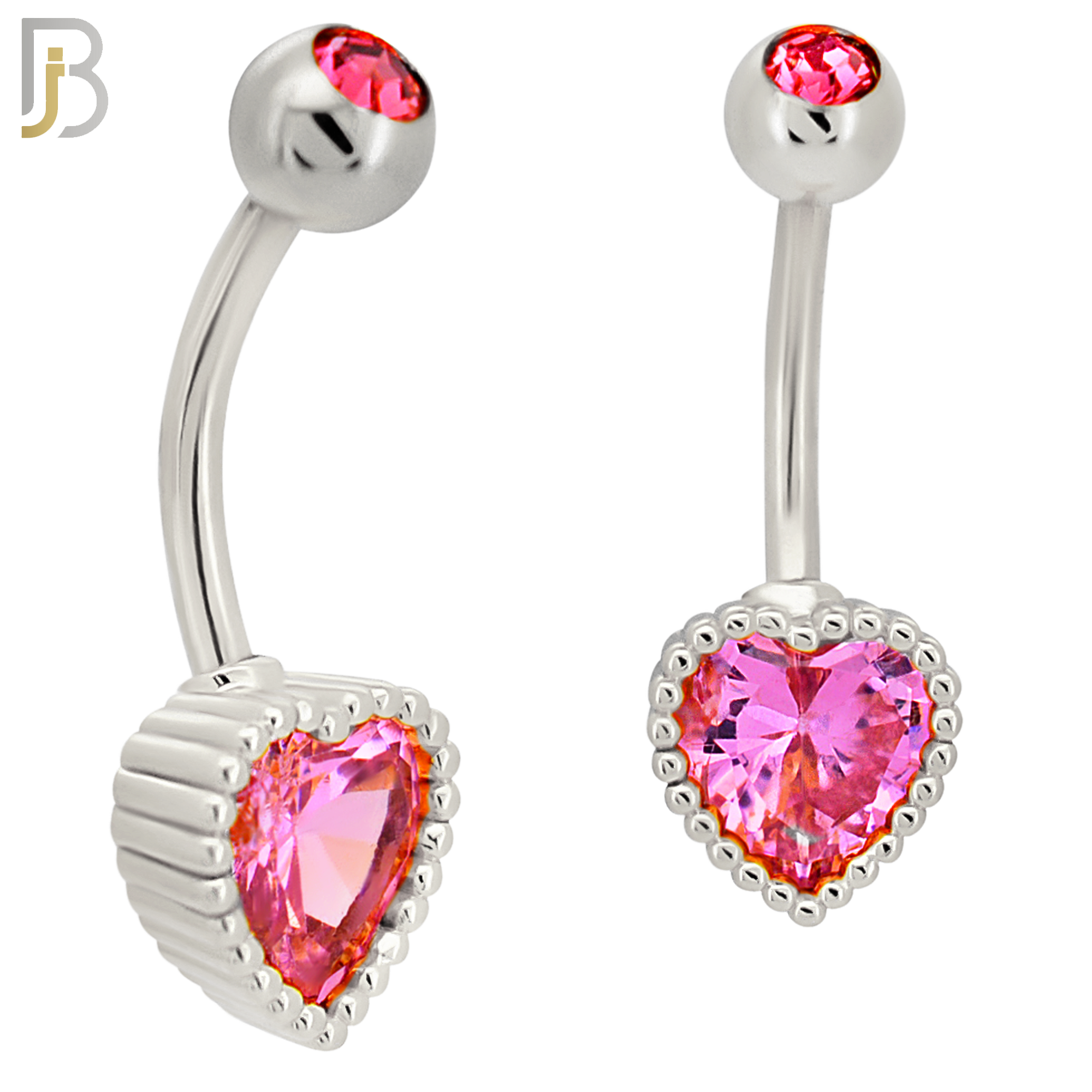NB93 - 316L Stainless Steel Heart  Design CZ Banana Belly Ring and 5mm Screw Top image 1