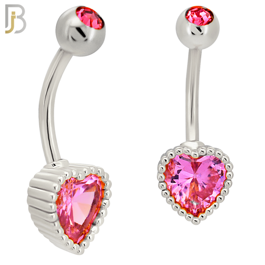 NB93 - 316L Stainless Steel Heart  Design CZ Banana Belly Ring and 5mm Screw Top image 1