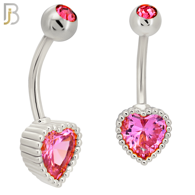 NB93 - 316L Stainless Steel Heart  Design CZ Banana Belly Ring and 5mm Screw Top image 1
