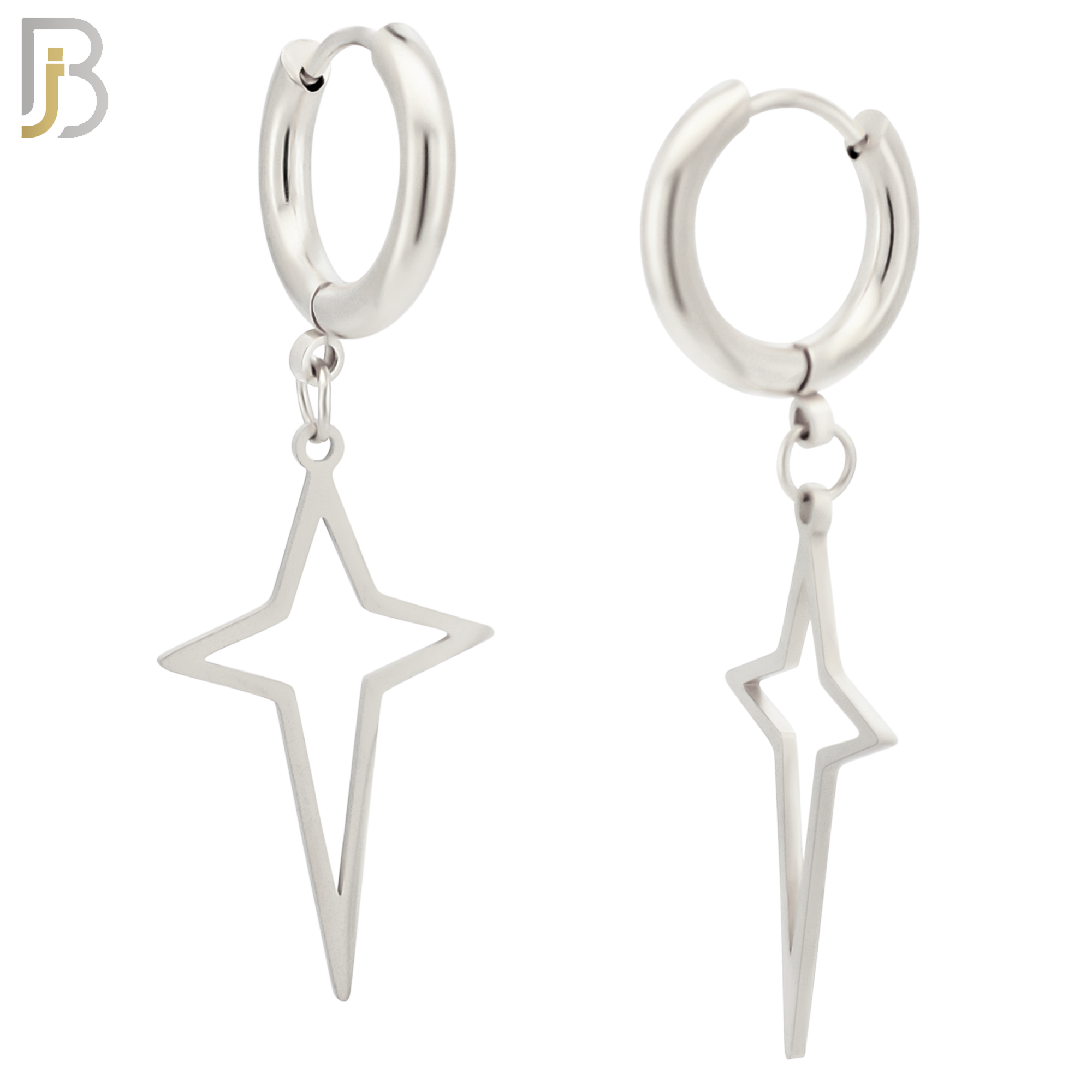 ES45 - 316L Stainless Steel Dangling Spike Cross Hollow Design Huggies Clip On image 1