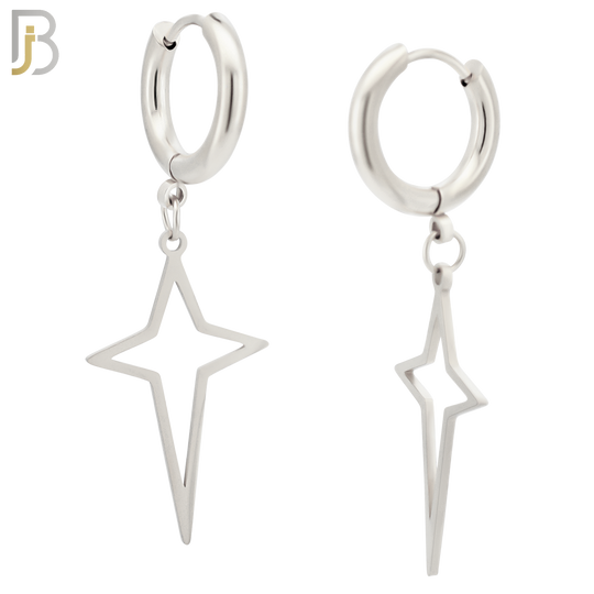ES45 - 316L Stainless Steel Dangling Spike Cross Hollow Design Huggies Clip On image 1
